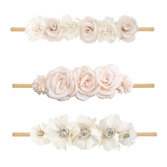 Baby Girl Floral Headband Nylon Flower Crown Elastic Hairband 3pcs Hair Accessories Gift for Girls, YM6, stretchy size