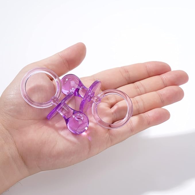 50 Pieces 2.75 Inch Baby Pacifier Baby Shower Plastic Pacifier for Baby Shower Pacifier, Baby Shower Gender Show Party Decoration DIY Baby Shower Birthday Party Gift (Purple)
