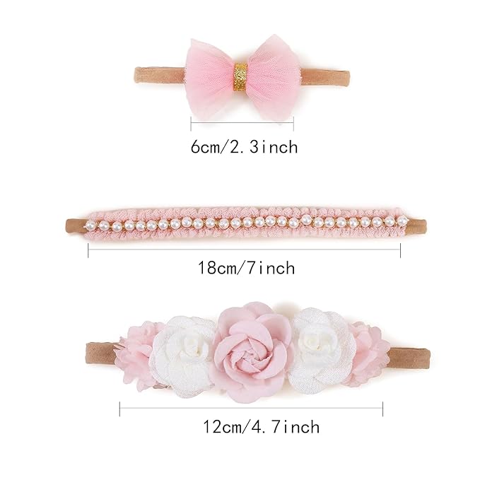 XuoAz Baby Girls Floral Headbands Set-Flower Crown Elastic Hairband for Newborn Toddler Hair Accessories (Pack of 10)