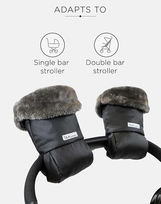 7AM Enfant Stroller Warmmuffs Gloves - Anti-Freeze Stroller Mittens for Handlebars, Water Repellent Hand Warmer Muff for Cold Weather, Plush Lined Stroller Warmmuffs | Winter Stroller Accessories