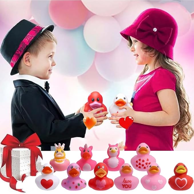 12 Pcs Assorted Rubber Ducks Pink Heart Ducks,Small Rubber Ducks in Bulk Baby Shower Bath Toy for for Jeep Ducking Birthday Party Favors Classroom Incentives
