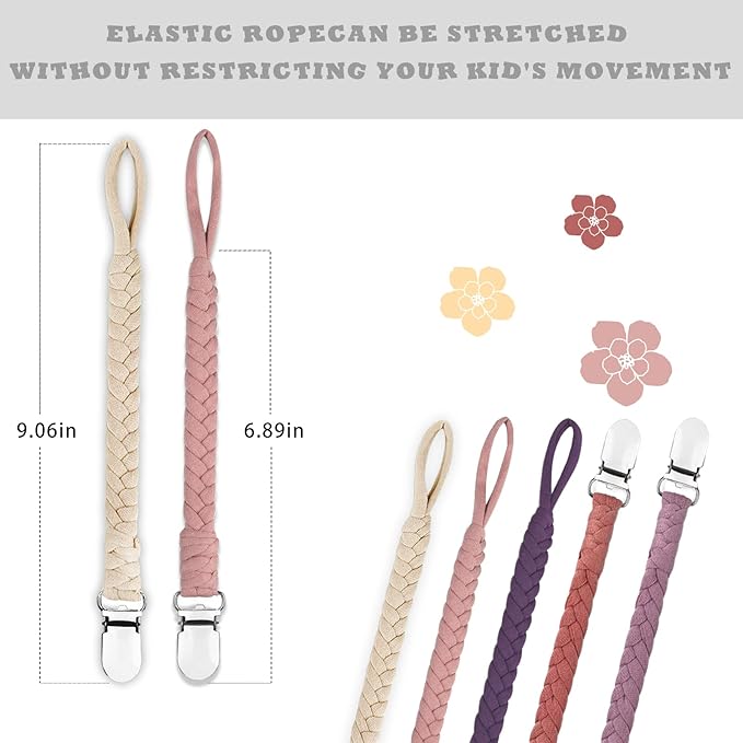Braided Pacifier Clip for Boys & Baby Girl, Binky Clips Pacifier Holder 100% Handmade Teething Straps Unisex Design