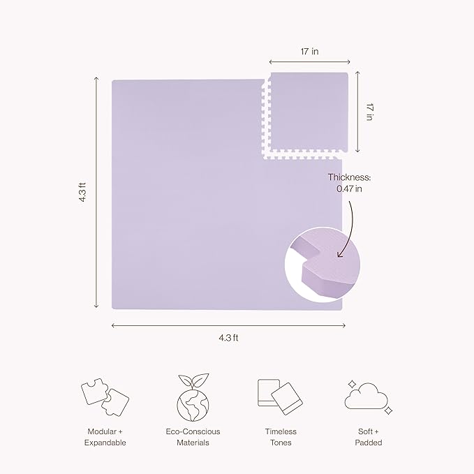 Toddlekind Playmat -Classic Foam Play Mat- 4 x 4 feet Premium Quality Foam Play Mat for Babies/Toddlers, Stylish, Non-Toxic, Odorless, Lilac