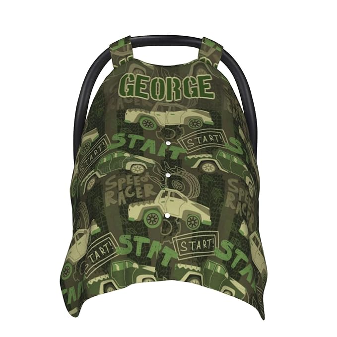 Personalized Baby Car Seat Canopy for Babies with Name, Custom Camo Car Stroller Car Seat Covers for Boys Girls, Minky Nursing Carseat Cover for Breastfeeding, Car Seat Canopies for Infant Newborn
