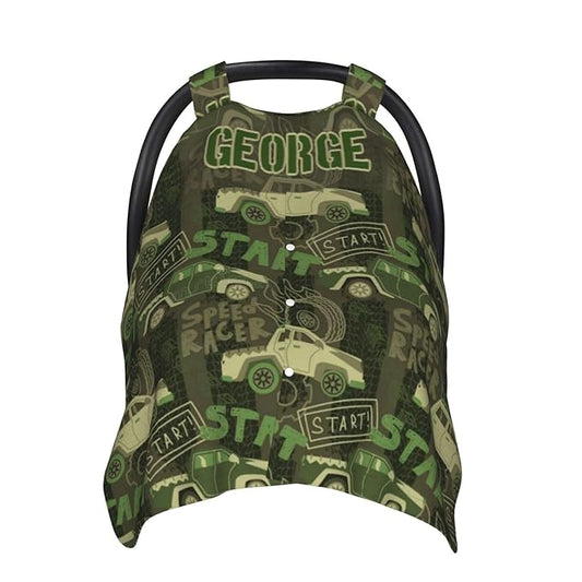 Personalized Baby Car Seat Canopy for Babies with Name, Custom Camo Car Stroller Car Seat Covers for Boys Girls, Minky Nursing Carseat Cover for Breastfeeding, Car Seat Canopies for Infant Newborn