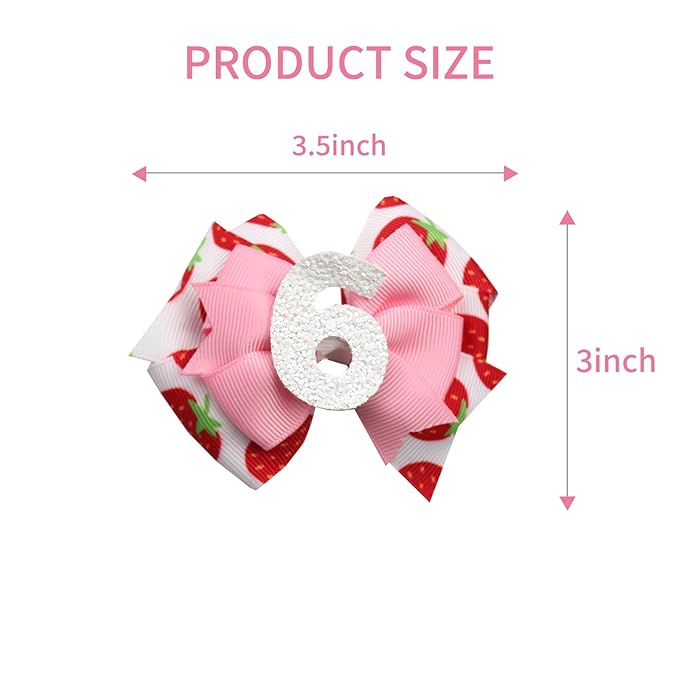 Birthday Hair Bow for Baby Girls - 2Pcs Pink Sprinkle Hair Clips for 6th Birthday Glitter Ice Cream Baby Bow Party Decorations for Girls Toddlers Hair Accessories