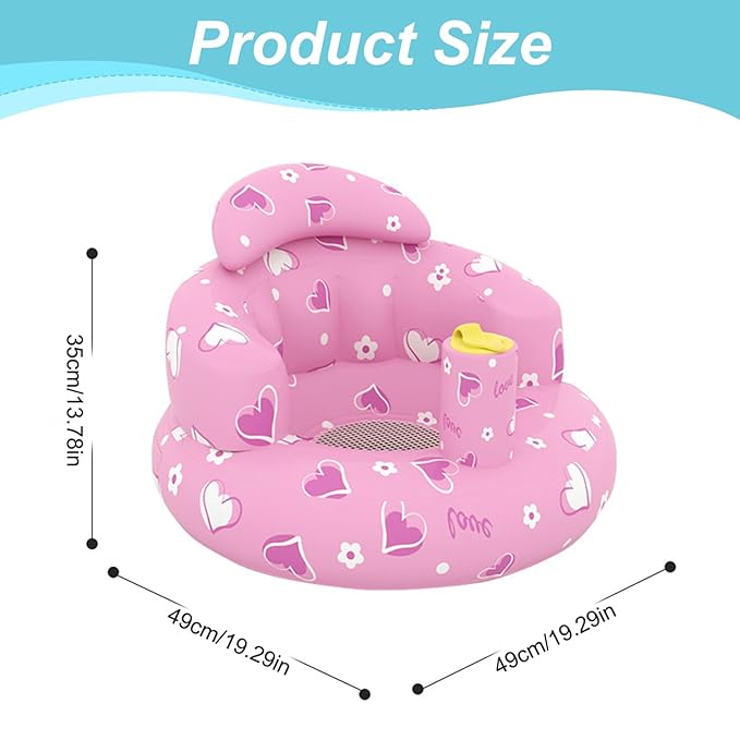 Baby Seat Inflatable Baby Chair Cute Inflatable Baby Seat Stable Blow Up Baby Chair with Built in Pump Baby Seat for Babies 3-36 Months, Floor Seater Gifts., pink
