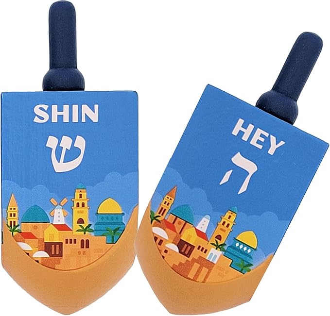 48-Pack Extra Large Jerusalem Wood Dreidels, Let's Play Dreidel The Hanukkah Game, Instructions Included (48-Pack)