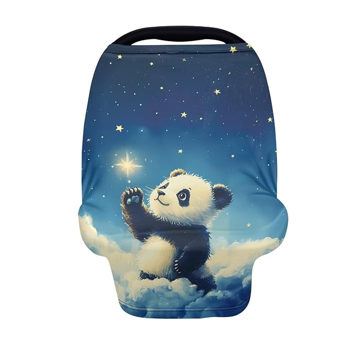 Binienty Galaxy Panda Baby Car Seat Covers,Multiuse Nursing Cover and Stroller Cover for Sun,Stretchy Soft Car Seat Canopy Carrier Cover,Newborn Essentials, Nursing Top