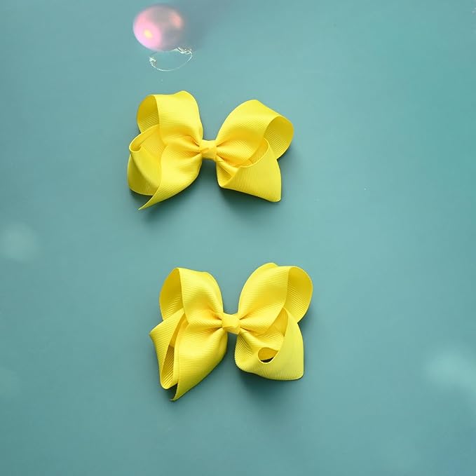 2 PCS 4.5inchs Hair Bows for Girls Grosgrain Ribbon Hair Bow Alligator Clips Hair Accessories for Baby Girls Toddlers(Yellow)
