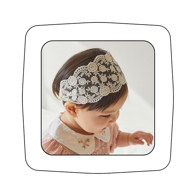 Baby Girls Lacy Bow Headband Soft Breathable Lace Hairband for Toddlers Infant Baptism Christening Beanie Cap Wide Turban Wedding Party Shower Gifts (Style 2)