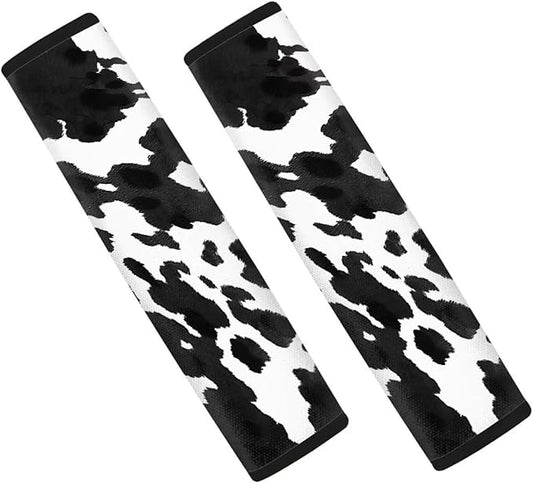 Biyejit Black White Cow 2 Pack Universal Soft and Comfortable Car Seat Belt Pads Harness Pads Pram Strap Covers Backpack Shoulder Pad Automotive Seat Belt Cushion Pad Cover for Adults