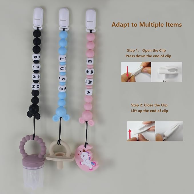 Personalized Pacifier Clip with Name, Pacifier Holder Clips Customized with Name, Paci Clip with Mouse Head Design for Baby