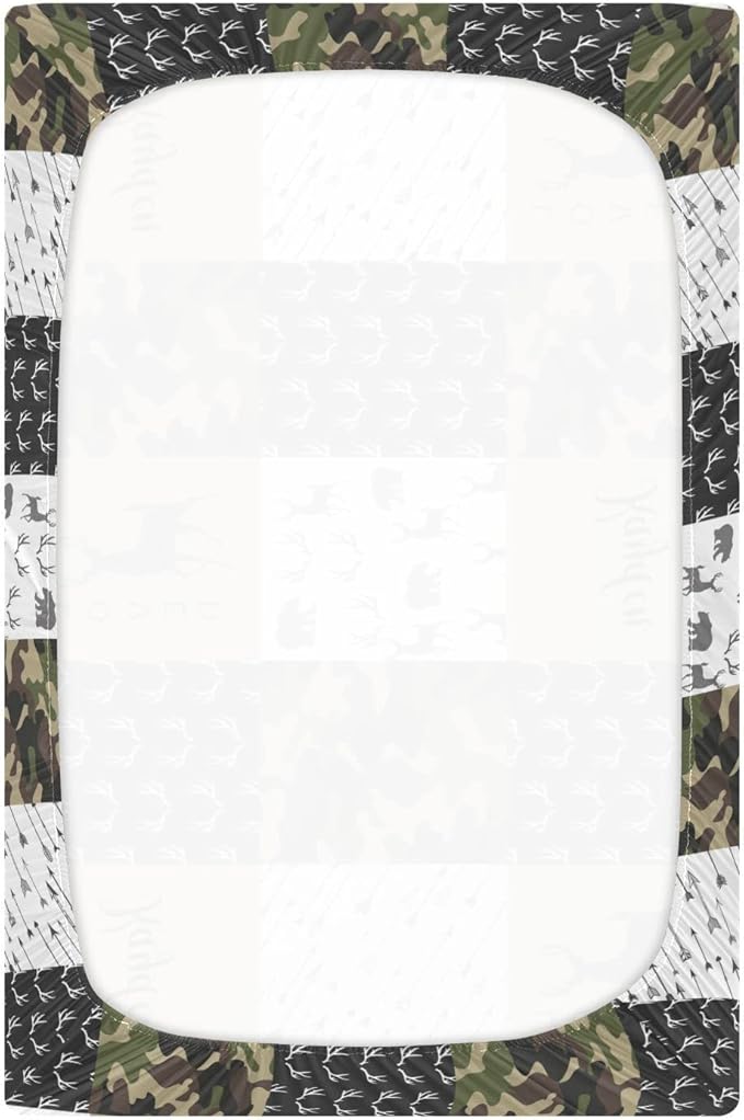 Personalized Pack and Play Sheets with Name, Custom Name Baby Mini Crib Sheets for Baby Boys Girls, Name Pack n Play, Fitted Sheet with Name, Soft and Breathable Material (Woodland Deer Green)
