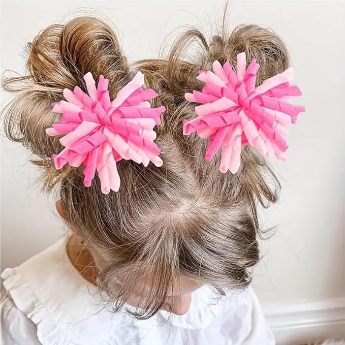 Yxiang 2PCS Pink Korker Bows for Girls 3'' Curly Bow Hair Clip Ribbon Ponytail Bows Alligator Clip Hair Barrette for Girls Toddlers Kids (Pink)