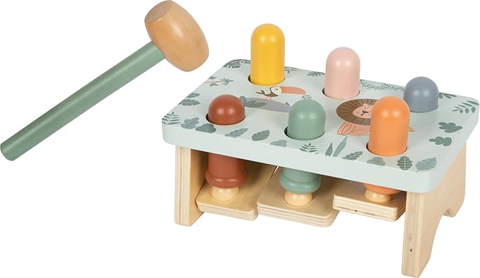 small Foot Safari 12740 Knocking Game Made of FSC 100% Certified Wood, Robust Motor Skills Toy with Hammer and Wooden Rods, for Children from 12 Months
