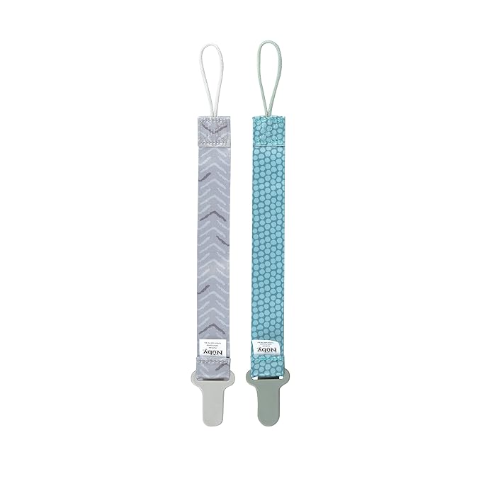 Nuby Pacifinder Baby Pacifier Clip - (2-Pack) - Pacifier Holder Clip with Convenient Hook Loop - Green Dots and Gray Arrows