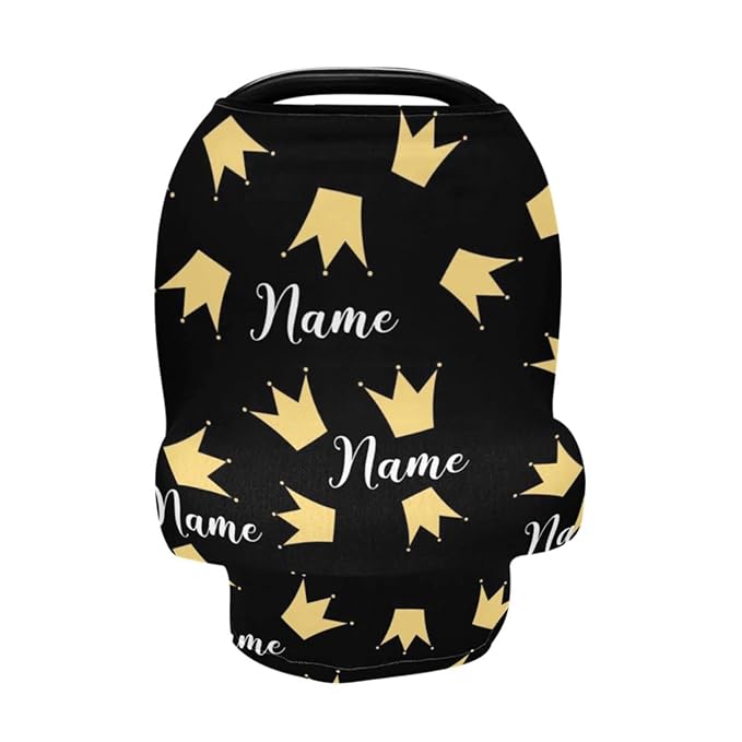 Personalized Name Baby Car Seat Cover Stroller Canopy Nursing Cover, Customized Crown Breastfeeding Scarf for New Mom, Infant Carrier Cover Car Coverage, Shower Gifts for Newborn Girls Boys