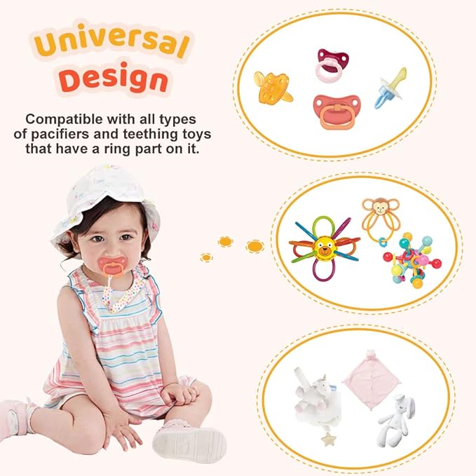 Pacifier Clip for Baby Boys Girls, 4 Pack Pacifier Holder Boho Pattern Leash Pacifier Strap with Clip Unisex Baby Shower Birthday Christmas Gift (Flamingo)