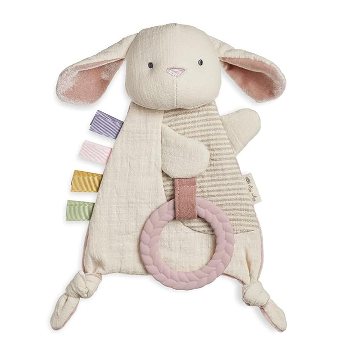 Itzy Ritzy - Bitzy Crinkle Sensory Toy Bunny with Crinkle Sound for Babies & Toddlers - Features & Silicone Teether with Rattle; Features Rattle Sound, Two Silicone Rings and Raised Textur