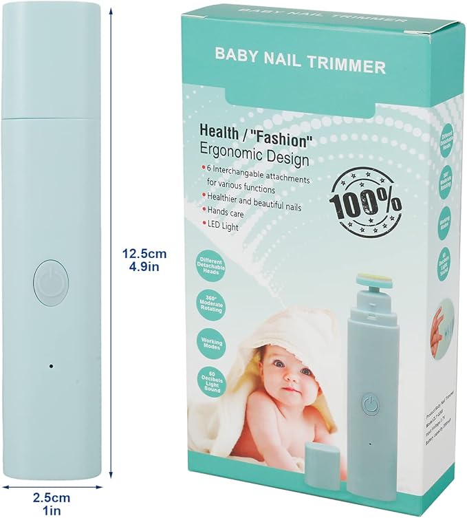 US Baby Nail Trimmer Kit Baby Electric Nail File with 6 Grinding Heads Rechargeable Safe Baby Nail File with 2 Modes Mini Portable Baby Nail Clippers for Baby Adults Nail Polish and Trim