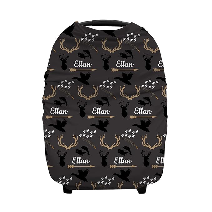Personalized Deer Woodland Baby Car Seat Covers with Name, Custom Nursing Cover Breastfeeding for Babies, Carseat Canopy for Boys and Girls, Infant Stroller Cover, Breathable Carseats Cover