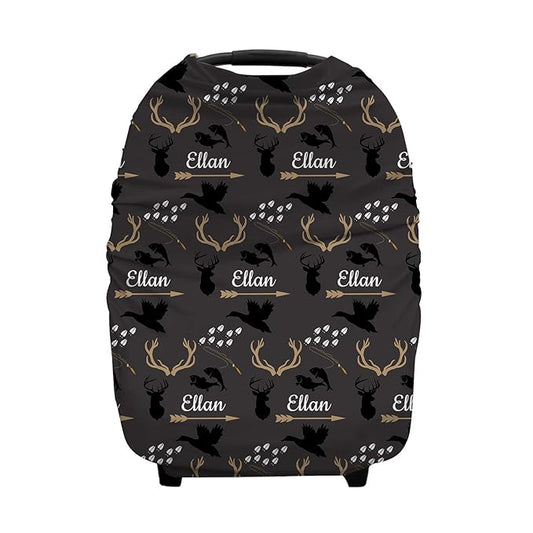 Personalized Deer Woodland Baby Car Seat Covers with Name, Custom Nursing Cover Breastfeeding for Babies, Carseat Canopy for Boys and Girls, Infant Stroller Cover, Breathable Carseats Cover