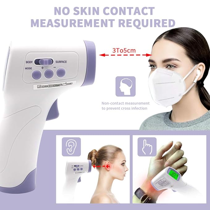 Forehead Thermometer for Adults and Kids, Touchless Infrared Thermometer with LCD Display and Instant Readings