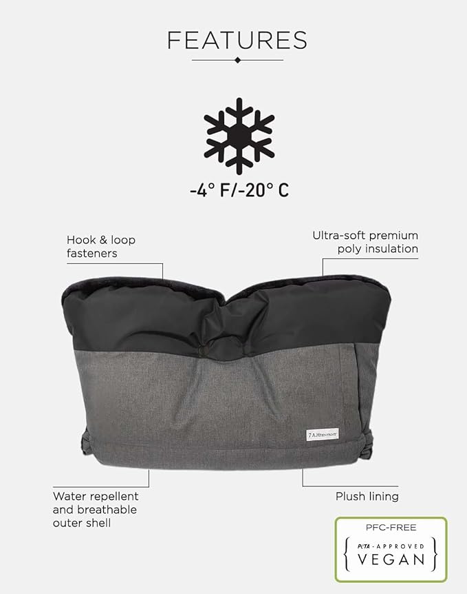 7AM Enfant Stroller Warmmuffs Gloves - Anti-Freeze Stroller Mittens for Handlebars, Water Repellent Hand Warmer Muff for Cold Weather, Plush Lined Stroller Warmmuffs | Winter Stroller Accessories