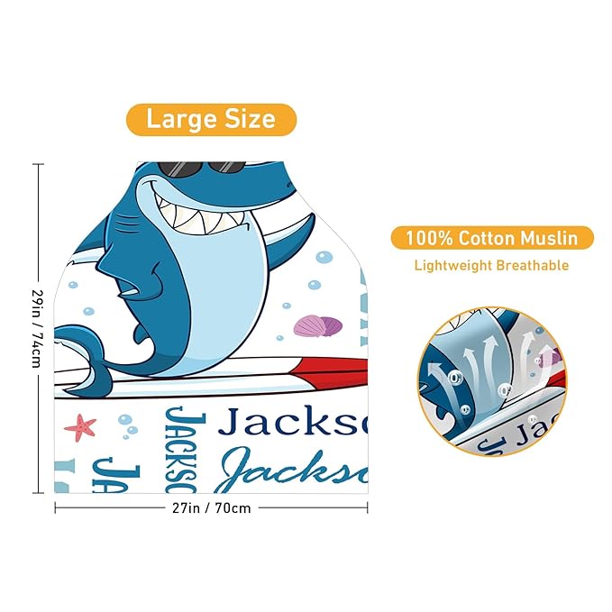 Custom Car Seat Covers for Babies - Breathable Baby Car Seat Cover for Girls Boys, Kick-Proof Newborn Carrier Canopy Stretchy Stroller Cover for 4 Seasons Blue Shark Print(27"x29")