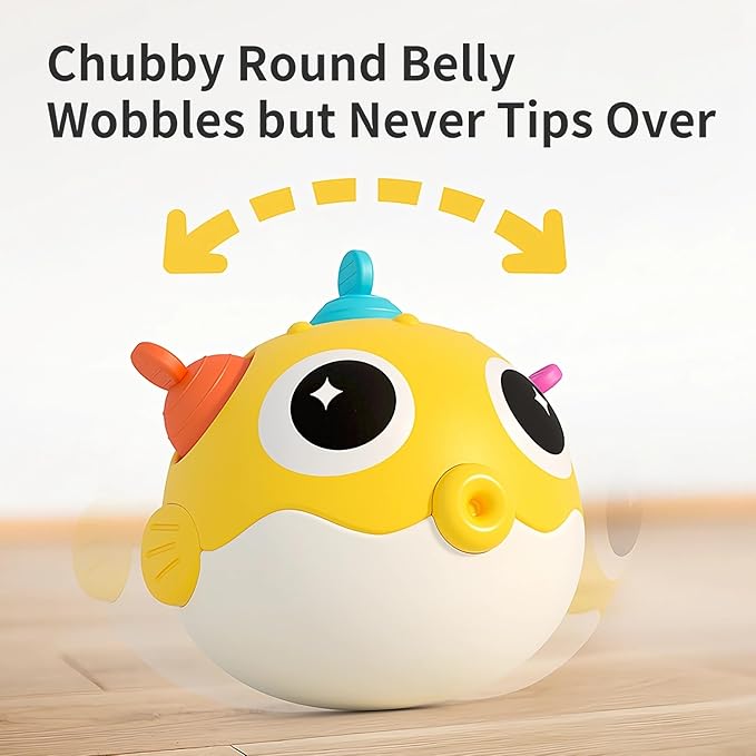Baby Wobble Toys, Infant Rolypoly Tumbler Musical Wobbler Toy with Silicone Bubble for Teething Sensory Play, Baby Tummy time Toys for Newborn 3 6 12 Months Gifts for Toddler Boys Girls
