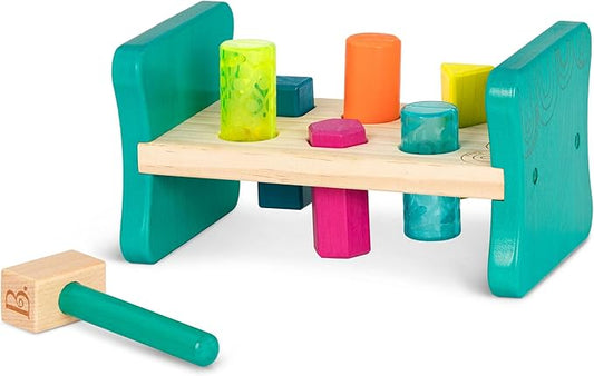 B. toys – Wooden Shape Sorter – Pounding Bench for Shape Sorting – 6 Pegs & Toy Hammer – Classic Toys for Toddlers, Kids – 2+ Years – Colorful Pound & Play