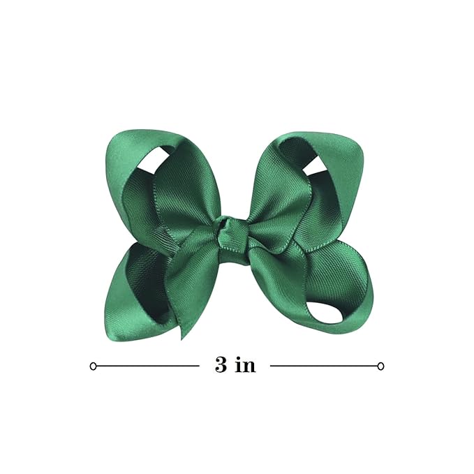 3 Inch Satin Bow for Little Girls - 2 Pcs (Green)