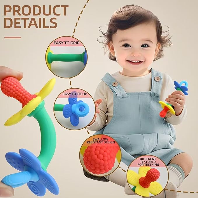 Baby Teething Toys Silicone Baby Teether Toy Soft Easy to Hold Babies Flower Teethers Chew Toy for Infant Toddlers Multiple Textures Teething Toys 3-6 Months
