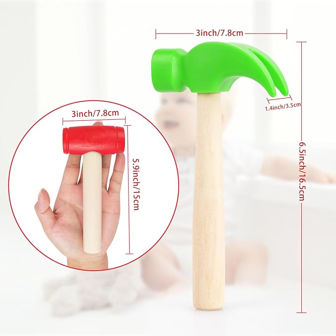 2pcs Toy Hammer Simulation Wooden Hammers Small Plastic Toddler Claw Hammers Portable Kids Maintenance Tools Toys Pretend Fake Mallet Hammer for Boys Girls