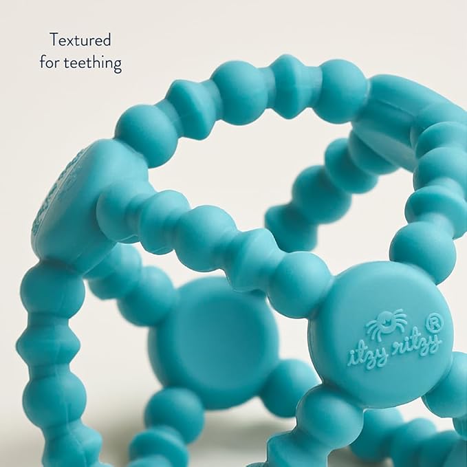 Itzy Ritzy Teething Ball – Flexible Teether Ball Soothes Sore Gums & Features Easy-to-Grip Design - Made of BPA-Free Silicone - Designed for Ages 3 Months and Up (Teal)