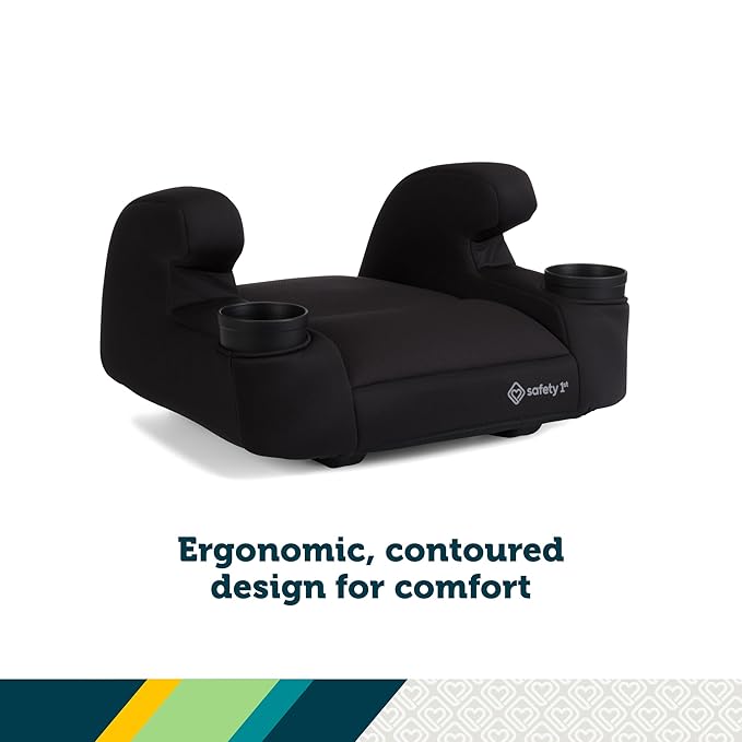 Safety 1st Comfort Ride Lite Booster Car Seat, 2-Pack, Lightweight Backless Booster Seat, Machine Washable, Dishwasher Safe Cup Holders, USA-Made, Fits Kids 40-100 lbs, 43.4-57", Pure Black
