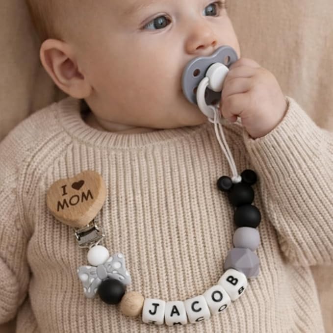 Personalized Pacifier Clip, Custom Silicone Pacifier Holder, Custom Binky Clip, Baby Newborn Gift