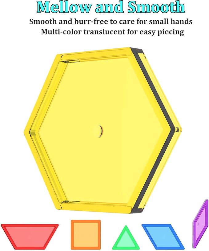 EXBEPE Translucent Pattern Blocks for Classroom 140 Pcs Kids Light Table Manipulatives Toys Education Learning Geometric Shapes