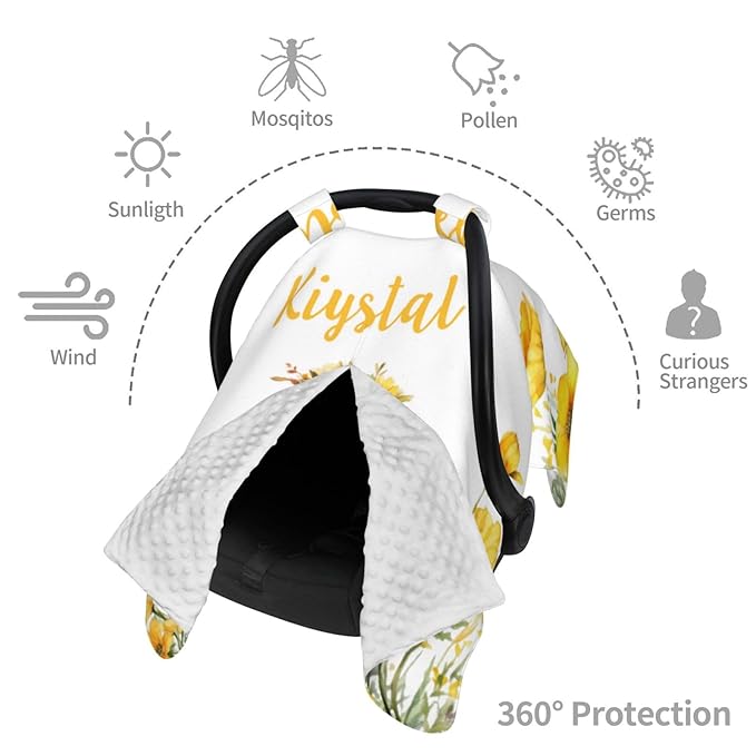 Personalized Baby Car Seat Canopy with Name – Custom Little Duck Minky Nursing Cover for Boys & Girls, Soft Stroller Cover for Infants & Newborns, Carseat Canopy for Breastfeeding