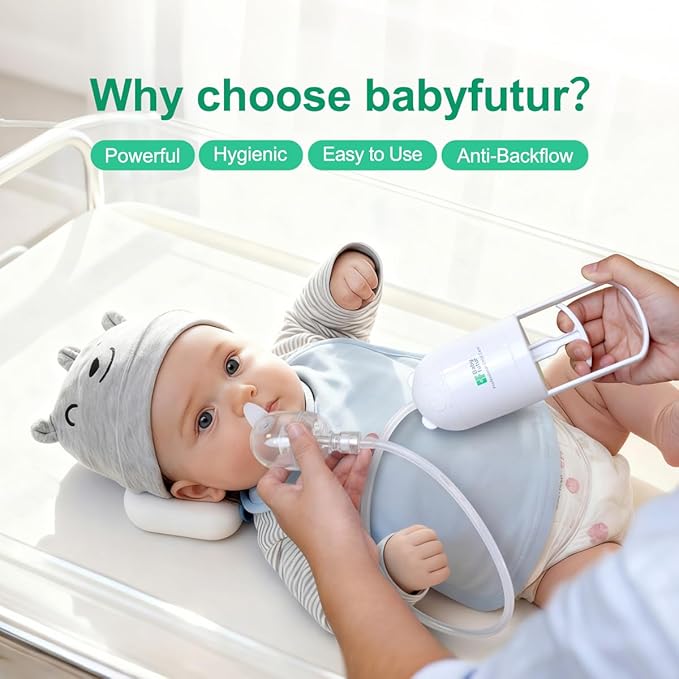 Nasal Aspirator for Baby,Manual Anti-Reflux Nose Cleaner for Newborns Soft Silicone Tips Baby Nose Sucker with Storage Box & Booger Clip
