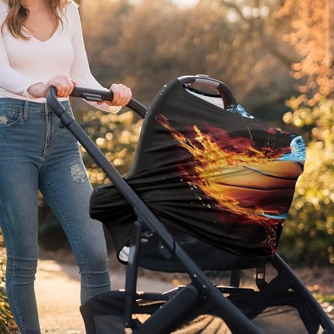 Coldinair Basketball Fire Water Car Seat Cover for Babies Boys Girls,Nursing Cover,Soft Stretchy Infant Carseat Canopy,Shopping Cart/High Chair/Stroller Covers
