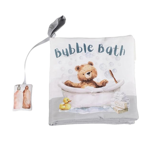 Ali+Oli Baby Cloth Book – Soft Sensory Crinkle Book with Teether for Infants 0-12 Months – Early Learning Touch & Feel Tummy Time Toy – Newborn Shower Gift for Boys & Girls - Bubble Bath