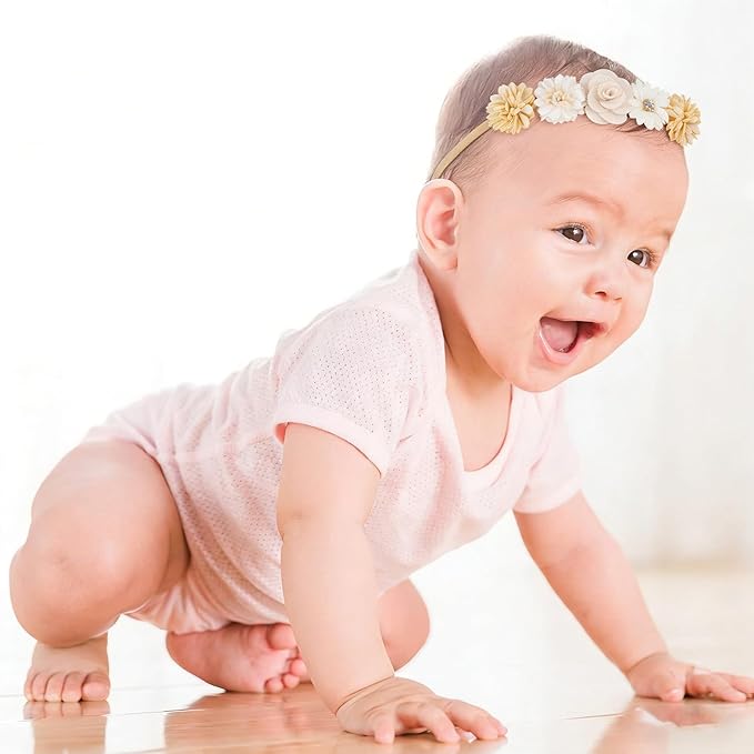 XuoAz Baby Girls Floral Headbands Set-Flower Crown Elastic Hairband for Newborn Toddler Hair Accessories (Pack of 3)