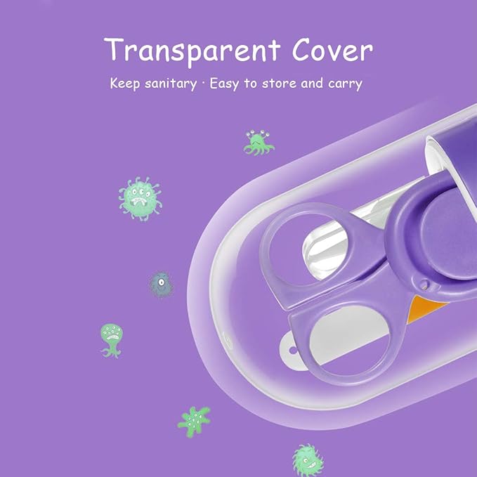 SONARIN Transparent Lid Baby Nail Kit,4-in-1 Baby Grooming Kit,with Baby Nail Clippers,Scissor,Nail File&Tweezer,Baby Nail Care Kit for Newborn,Infant or Toddler(Purple)