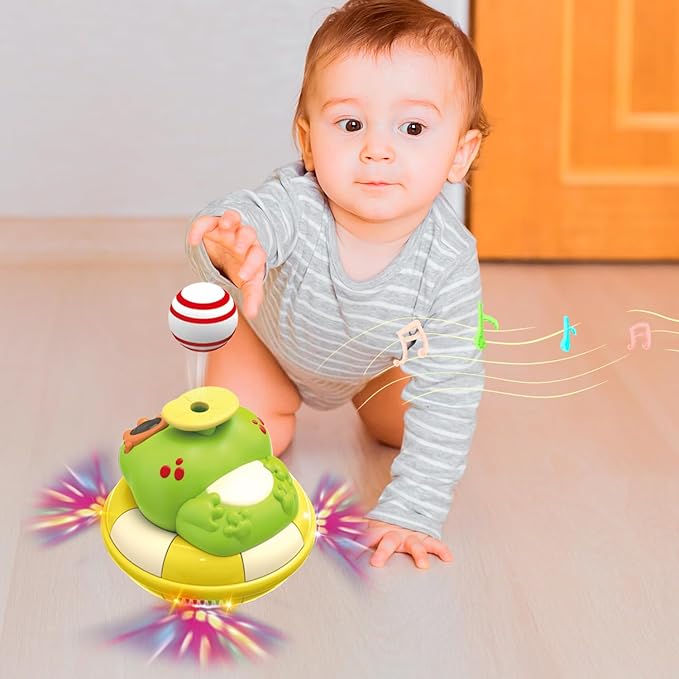 Baby Frog Musical Crawling Toy with Lights, Sounds, Blowing Ball, Infant Sensory Toys, Birthday Gifts for Kids Boy Girl 3 4 5 6 7 8 Years