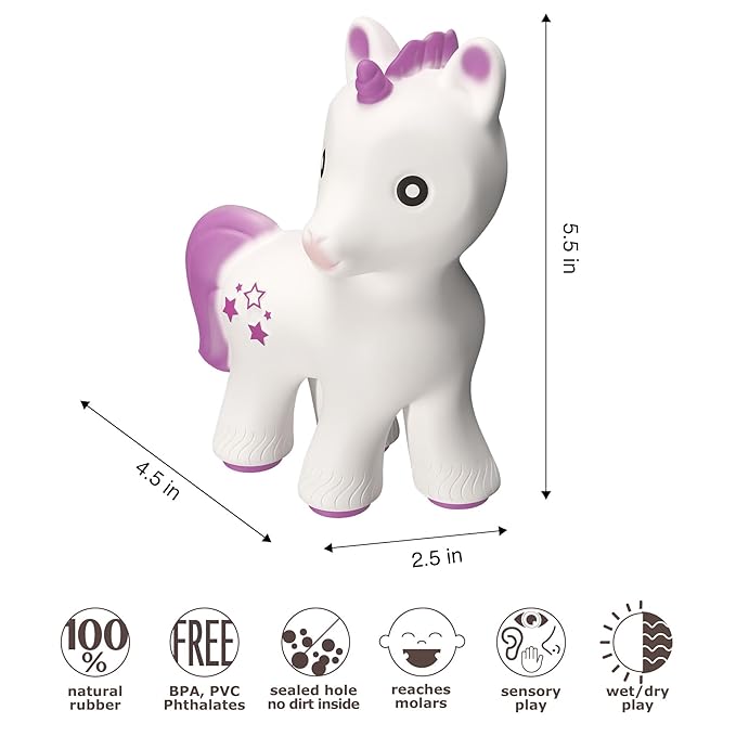 CaaOcho Pure Natural Rubber Teething Baby Toy - Mira The Unicorn Teether for Babies, BPA Free Baby Toy, All Natural Teething Toys for Babies 0-6, Safe and Fun Molar Teether Toy