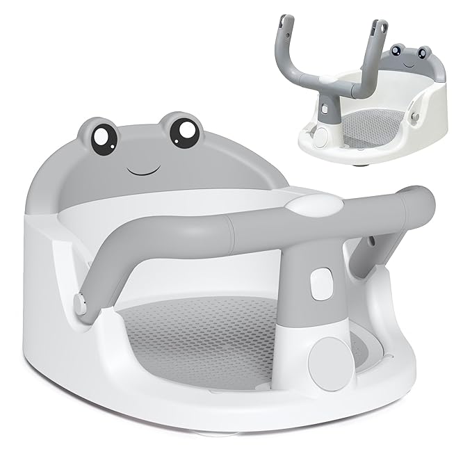 Baby Bath Seat for Babies 6 Months & Up, Non-Slip Toddler Bath Seat with Suction Cup, Safe and Comfortable Portable Infant Bathtub Chair for Bathroom, Bathtub Tub Sitting Up, Easy to Clean (Grey)