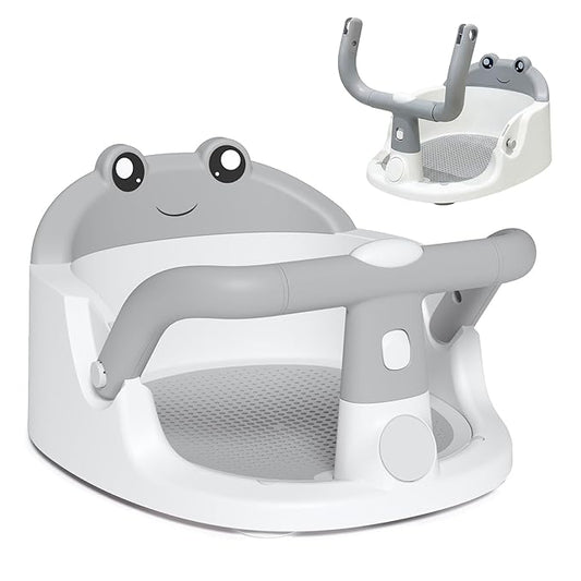 Baby Bath Seat for Babies 6 Months & Up, Non-Slip Toddler Bath Seat with Suction Cup, Safe and Comfortable Portable Infant Bathtub Chair for Bathroom, Bathtub Tub Sitting Up, Easy to Clean (Grey)