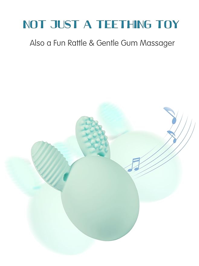 Teether Baby Teething Toy Rabbit Egg Rattle Toy Teething Pain Relief for Babies Boys Girls - Cream